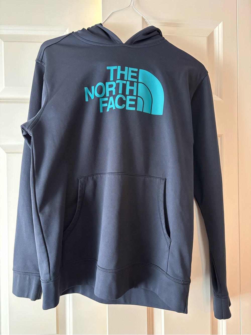 The North Face Kids Navy Hoodie with Teal Logo